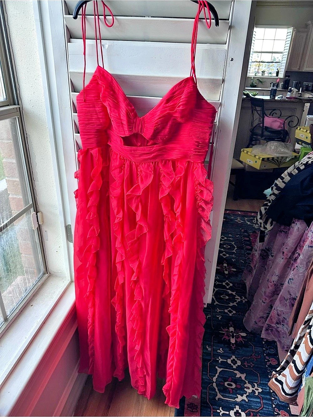 Mac Duggal Ruffle Maxi Dress Pink Size 14W NWT